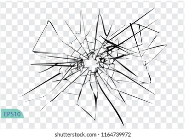 Broken glass, cracks, bullet marks on glass. High resolution