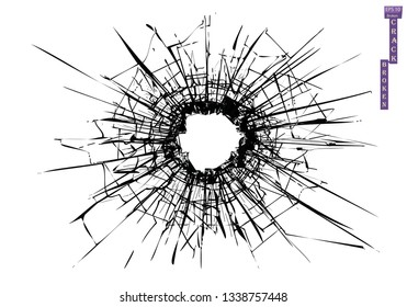 Broken glass, cracks, bullet marks on glass. High resolution
