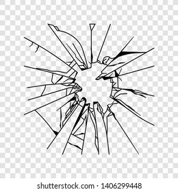 Broken glass cracks bullet marks on glass on isolated background vector illustration. EPS 10