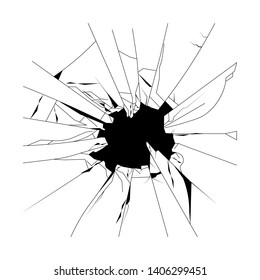 Broken glass cracks bullet marks on glass on white background vector illustration. EPS 10