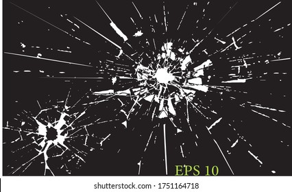 Broken glass, cracks, bullet marks on glass. High resolution. Texture glass with black hole. You can easy change colors or sizes.
