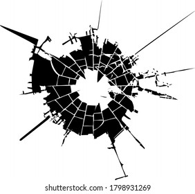 Broken glass, cracks, bullet marks on glass. High resolution

