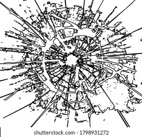 Zerbrochenes Glas, Risse, Kugeln auf Glas. Hohe Auflösung


