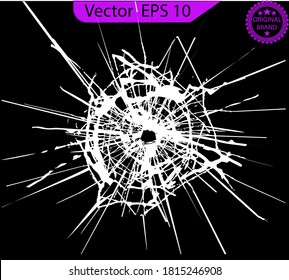 Broken glass, cracks, bullet marks on glass. High resolution. Texture glass with black hole. You can easy change colors or sizes.	