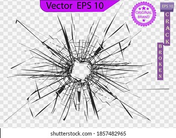 Broken glass, cracks, bullet marks on glass. High resolution. Texture glass with black hole. You can easy change colors or sizes.