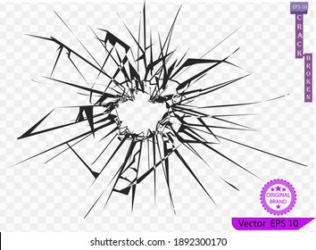 Broken glass, cracks, bullet marks on glass. High resolution. Texture glass with black hole. You can easy change colors or sizes.