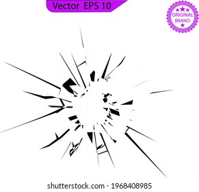 Broken glass, cracks, bullet marks on glass. High resolution. Texture glass with black hole. You can easy change colors or sizes. Transparent background