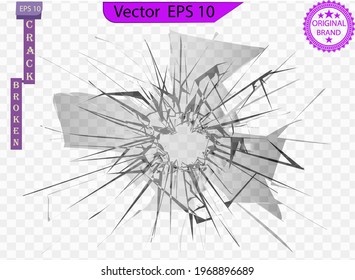 Broken glass with cracks, bullet marks on glass. High resolution. Texture glass with black hole. You can easy change colors or sizes.