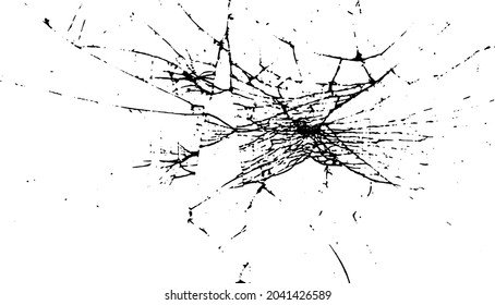 Broken glass cracks bullet marks on glass. Abstract vector illustration