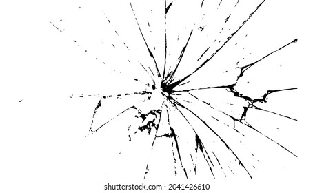 Broken glass cracks bullet marks on glass. Abstract vector illustration
