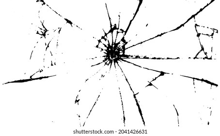 Broken glass cracks bullet marks on glass. Abstract vector illustration