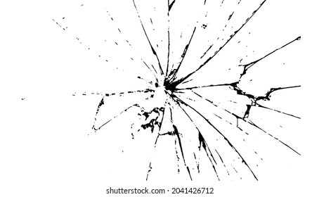 Broken glass cracks bullet marks on glass. Abstract vector illustration