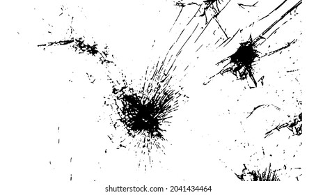 Broken glass cracks bullet marks on glass. Abstract vector illustration