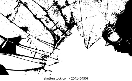 Broken glass cracks bullet marks on glass. Abstract vector illustration