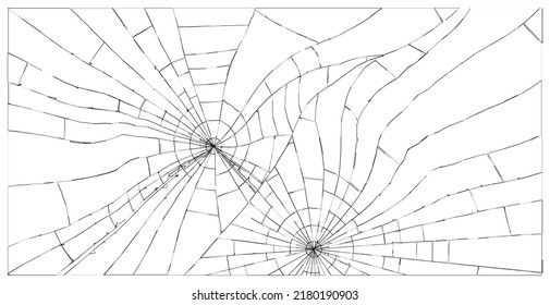 Broken Glass with Cracks. Bullet Marks on Glass. Vector Illustration.