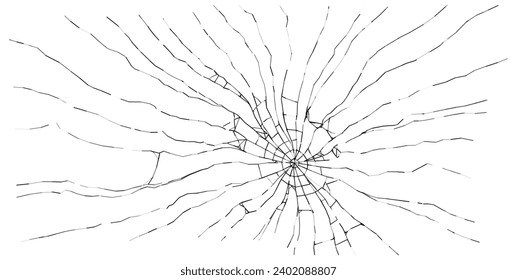 Vidrio roto con grietas. Mártires de bala en vidrio. Textura de pantalla dañada. Ilustración vectorial.