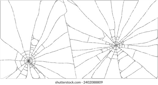 Broken Glass with Cracks. Bullet Marks on Glass. Damaged Screen Texture. Vector Illustration.