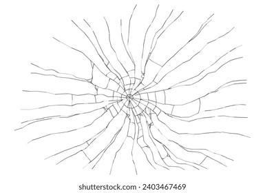 Broken Glass with Cracks. Bullet Marks on Glass. Damaged Screen Texture. Vector Illustration.