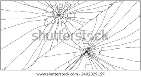 Broken Glass with Cracks. Bullet Marks on Glass. Damaged Screen Texture. Vector Illustration.