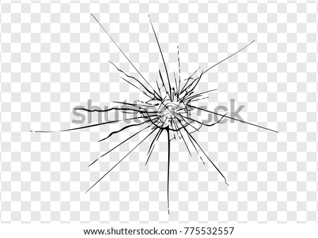 Broken glass, cracks, bullet marks on glass

