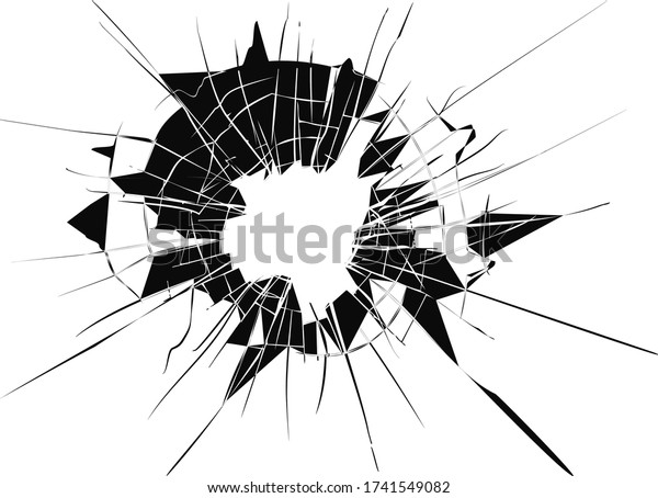 Broken\
glass, cracks, bullet marks on glass. High resolution. Texture\
glass with black hole. Transparent\
background