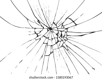 Broken glass, cracks like a web on glass. Vector illustration