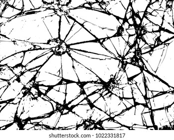 The broken glass.The cracks texture white and black. Vector background.