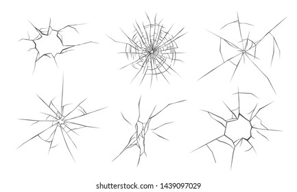 Broken glass cracks, vector illustration set svg