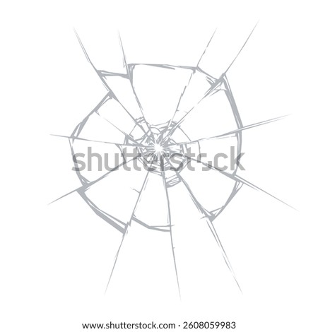 Broken glass cracks of window shatter effect with realistic texture. Vector broken glass of shattered screen crack with hole