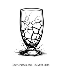 Broken glass cup for drinks. Cracked cup icon on white background. Glass waste concept. Vector Illustration