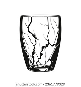 Broken glass cup for drinks. Cracked cup icon on white background. Glass waste concept. Vector Illustration