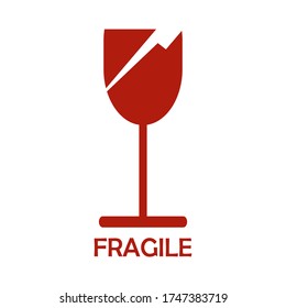 diseño de vidrio roto con estilo plano. marcas de productos frágiles en el embalaje. mercancías frágiles