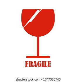 diseño de vidrio roto con estilo plano. marcas de productos frágiles en el embalaje. mercancías frágiles