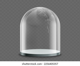 Broken glass dome with cracks. Template isolated on transparent background. Vector mockup