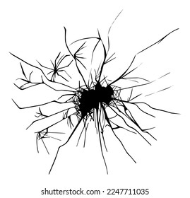 Effet de verre brisé avec un trou craqué avec des éclats et des fissures de destruction. Illustration vectorielle de création de modèles isolés
