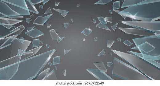 Zerbrochenes Glas und Teile der Explosion. Vektorgrafik