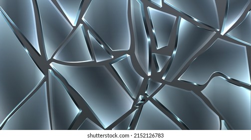 Broken Glass Frame. Crashed Window Transparent Pieces. Realistic Sharp Shards. Damaged Fragments. Shattered Mirror Parts. Windshield Surface Destruction. Vector Abstract