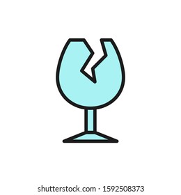 Broken glass, garbage flat color line icon. Isolated on white background