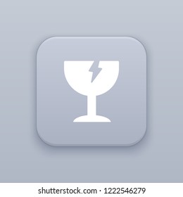 Broken glass, gray vector button with white icon on gray background