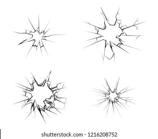 Broken glass hole cracks isolated set vector illustration