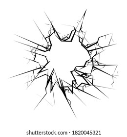 Broken glass hole cracks vector isolated illustration