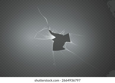 Agujero de vidrio roto con grietas. Ilustración vectorial EPS10