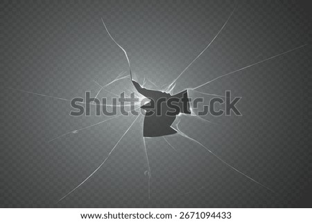 Broken glass hole with cracks. Vector illustration EPS10