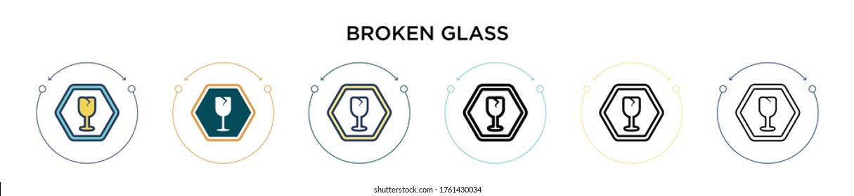 Broken glass icon in filled, thin line, outline and stroke style. Vector illustration of two colored and black broken glass vector icons designs can be used for mobile, ui, web