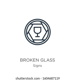Broken glass icon. Thin linear broken glass outline icon isolated on white background from signs collection. Line vector sign, symbol for web and mobile