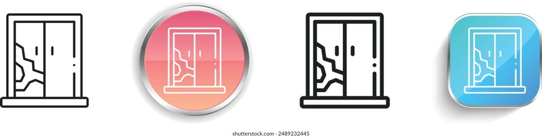icono de cristal roto. Diseño delgado de estilo lineal, regular y de Botón aislado sobre fondo blanco