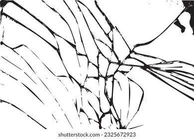 Broken glass or mirror black texture on white background