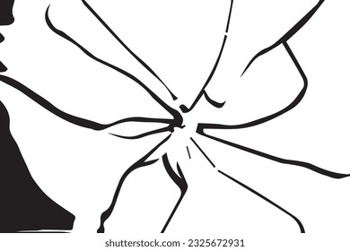 Broken glass or mirror black texture on white background