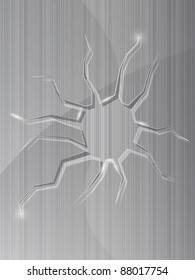 Broken glass on metal background. Vector illustration.