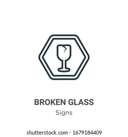 Broken glass outline vector icon. Thin line black broken glass icon, flat vector simple element illustration from editable signs concept isolated stroke on white background